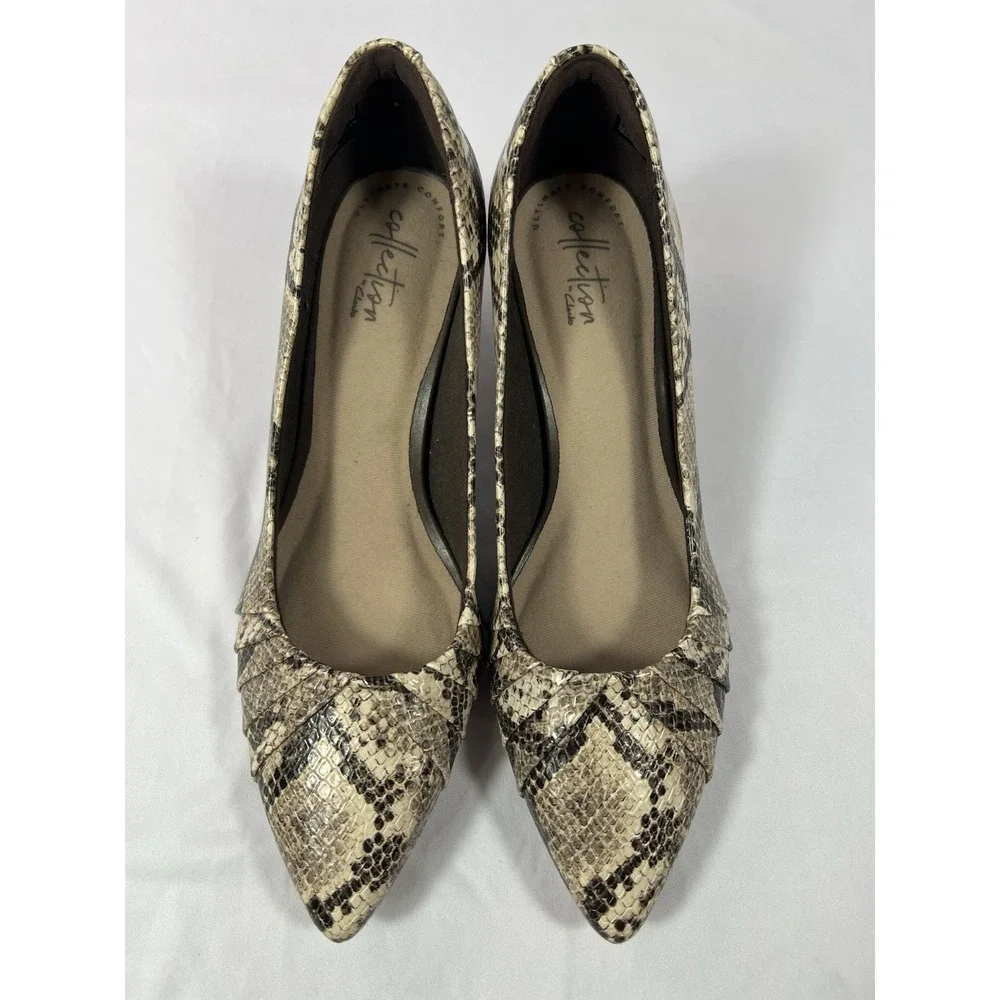 Clarks Women's Shoe Size 8.5 ‎ Taupe Snake Synthetic Linvale Crown Pumps New